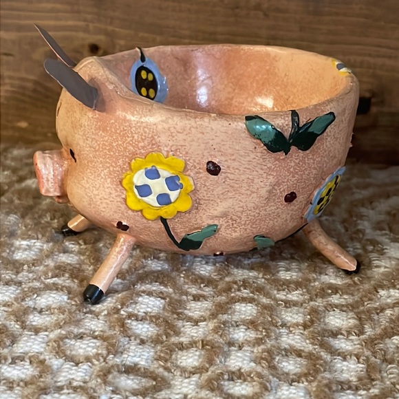 Pig trinket bowl/candle holder 4” - Picture 3 of 13